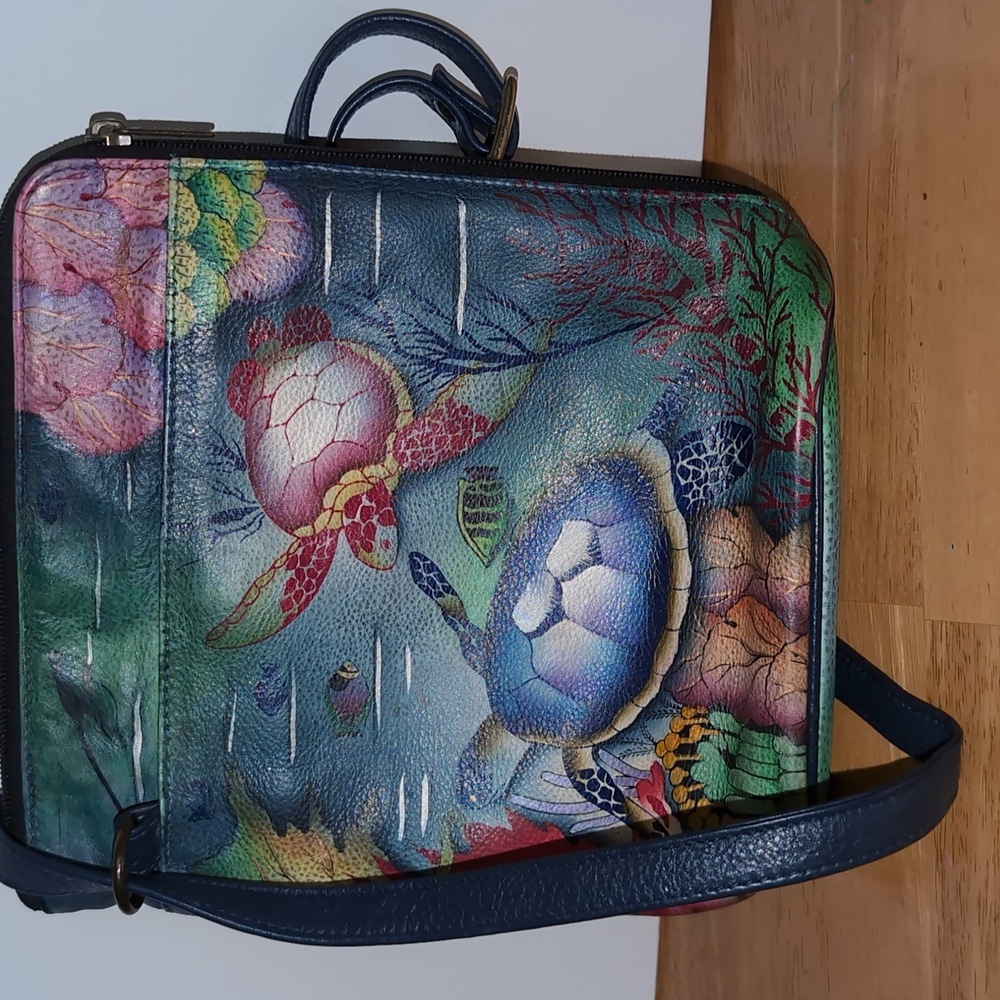 Anuschka Hand-Painted Blue Ocean Crossbody Bag - Picture 4 of 6